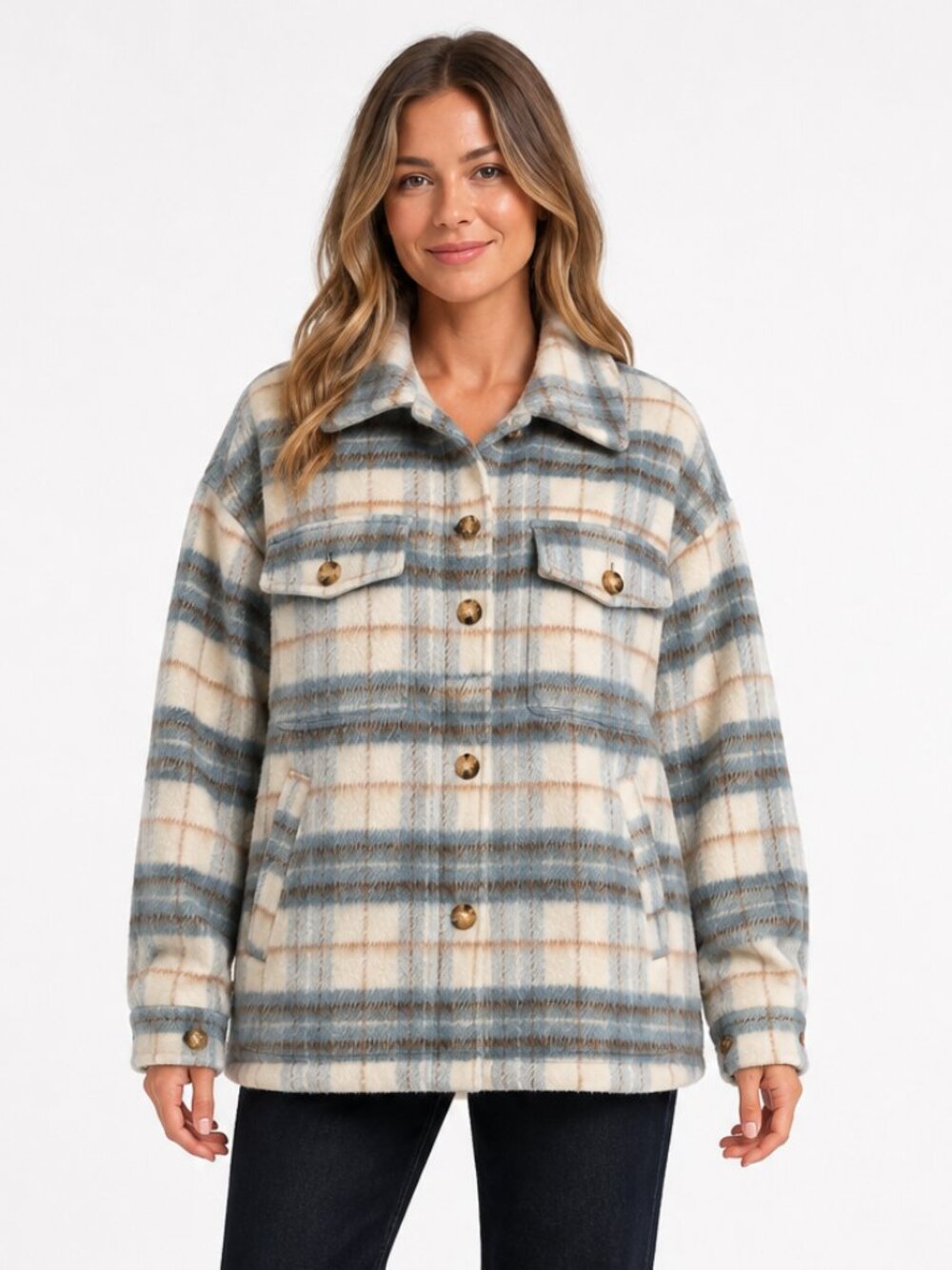 Wonderly Blue Plaid Lined Shacket NWT M